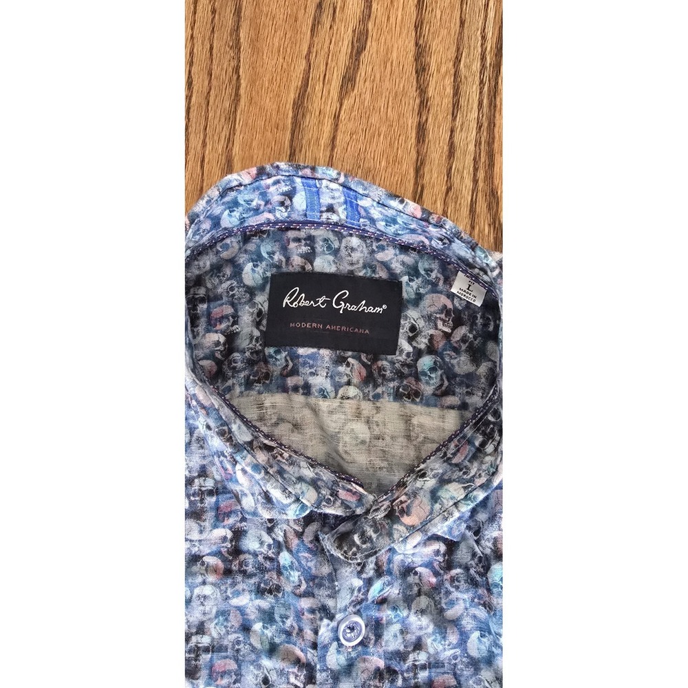 Robert Graham Modern Americana Mens Skull Short Sleeve Shirt Multi Color Large - Picture 3 of 5